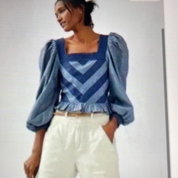 Anthropologie love the label denim top - Picture 2 of 11